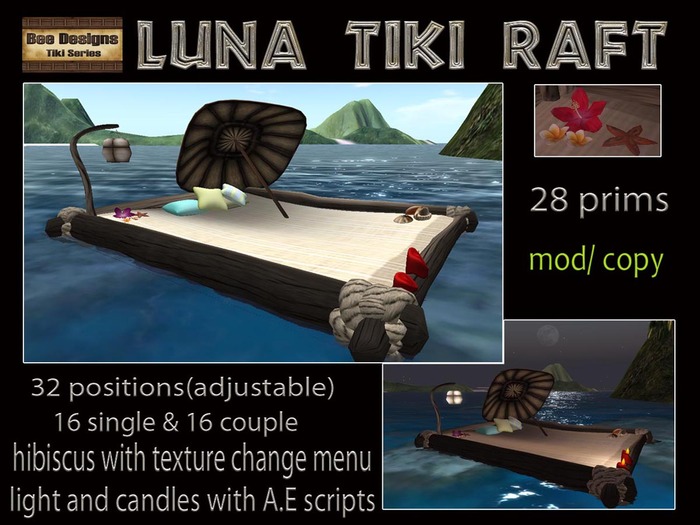 Second Life Marketplace 60 OFF! Luna Tiki Raft multisit raft